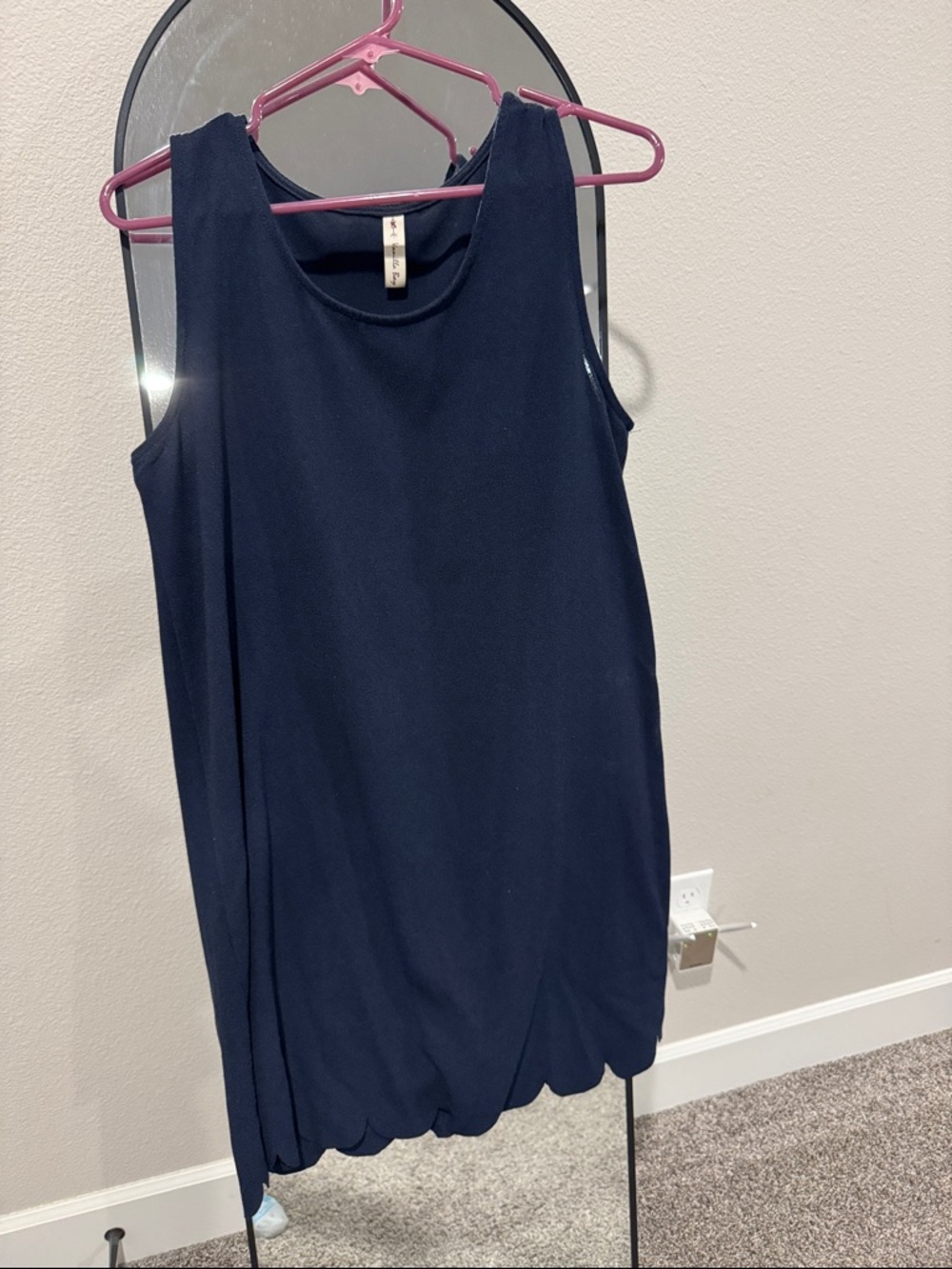 Navy Sleeveless Scallop-Hem Shift Dress